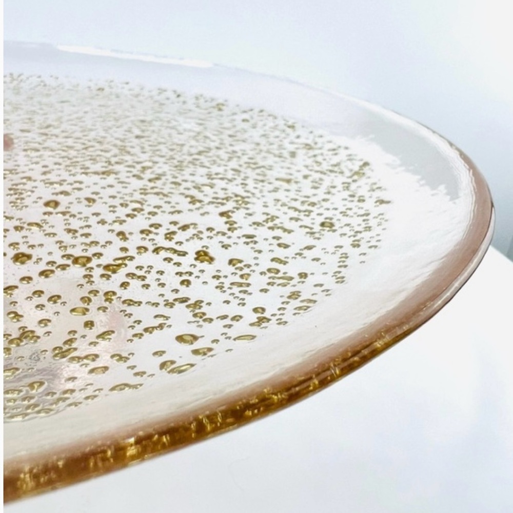 Amthropologie Ellio Pink /Gold Soda lime glass Cake Stand New in box. - Picture 9 of 10